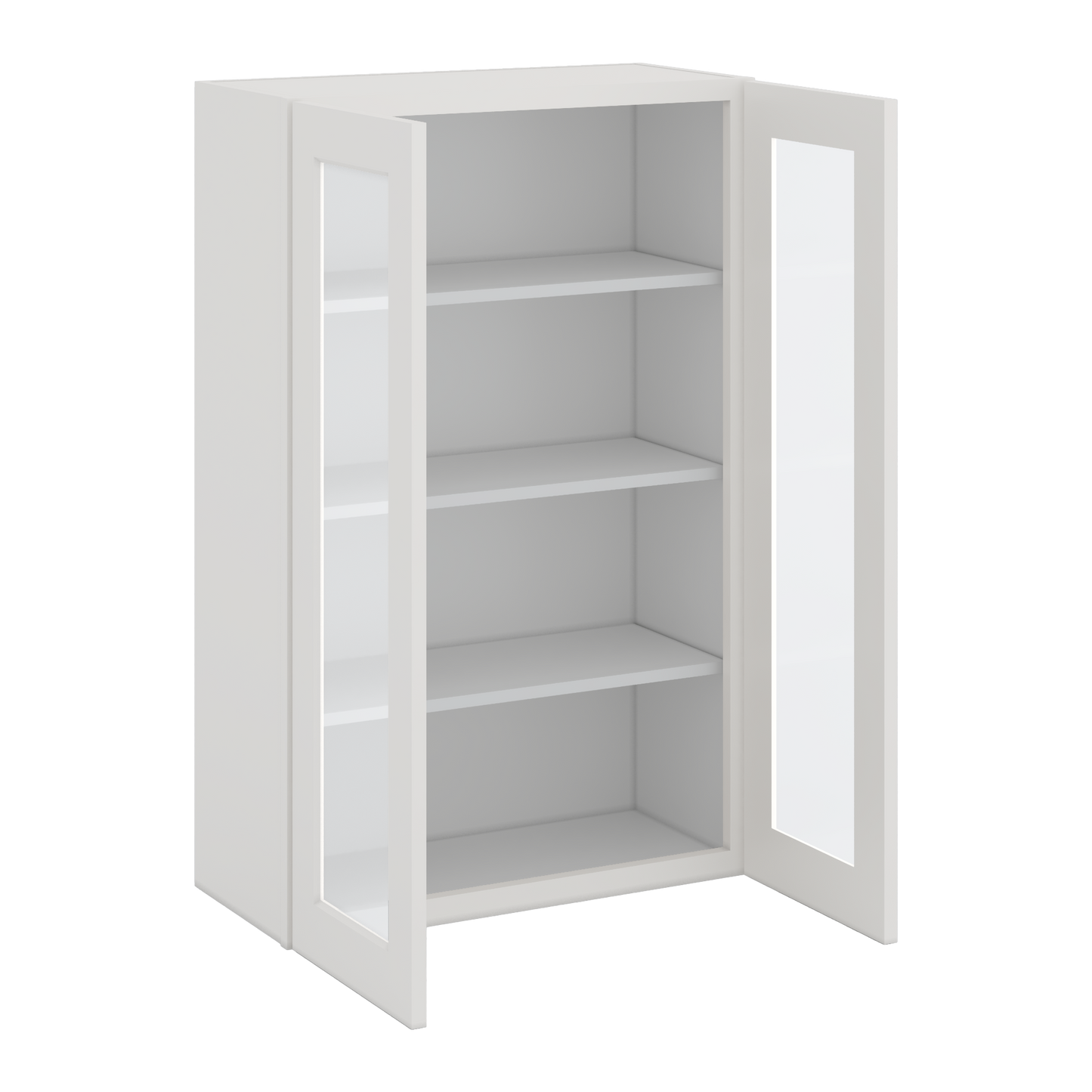 42" Tall 2WS White Shaker 1-1/4" Overlay Glass Ready Wall Cabinet - Double Door 24", 27", 30", 33", 36"