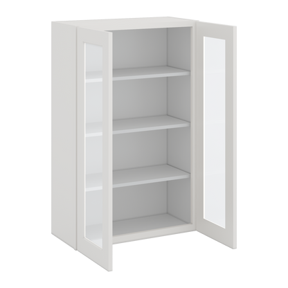 42" Tall 2WS White Shaker 1-1/4" Overlay Glass Ready Wall Cabinet - Double Door 24", 27", 30", 33", 36"