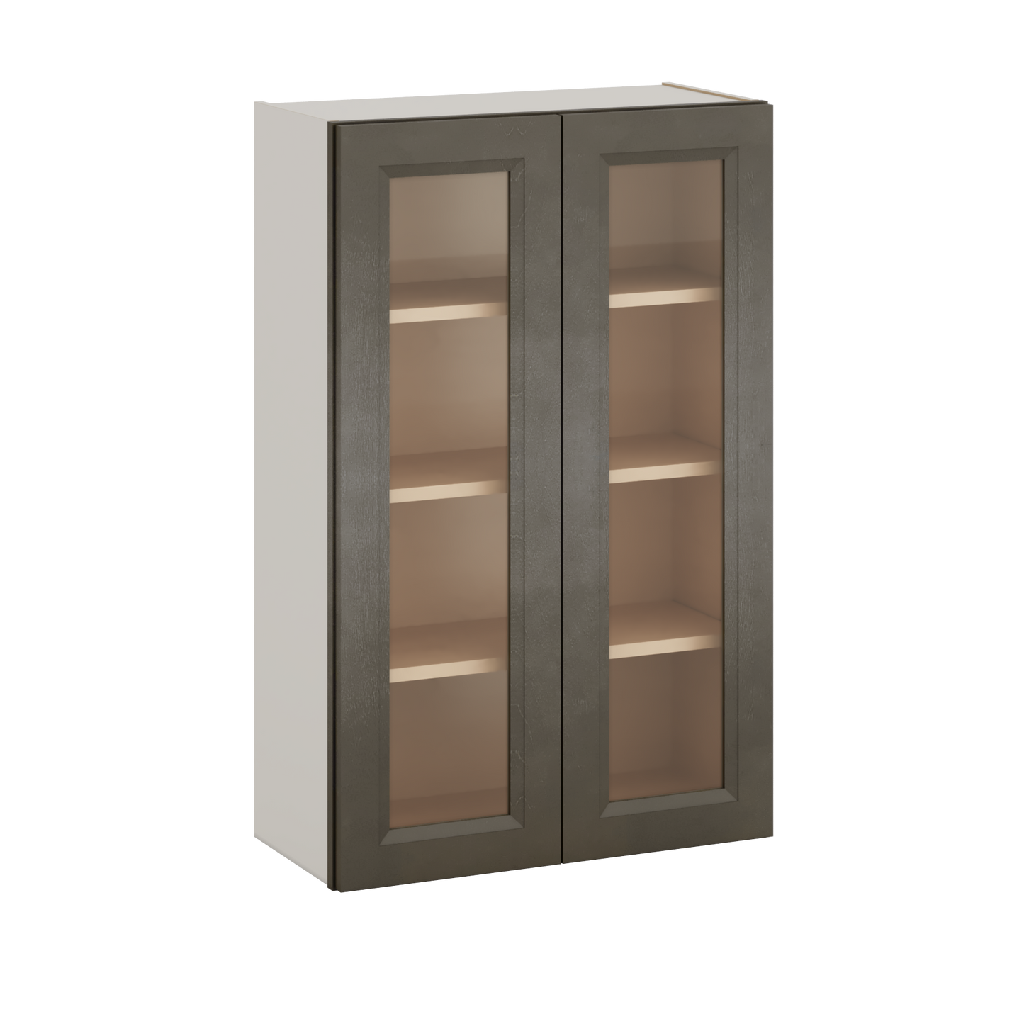 42" Tall Huntington Cinder Double Shaker Glass Ready Wall Cabinet - Double Door 24", 27", 30", 33", 36"