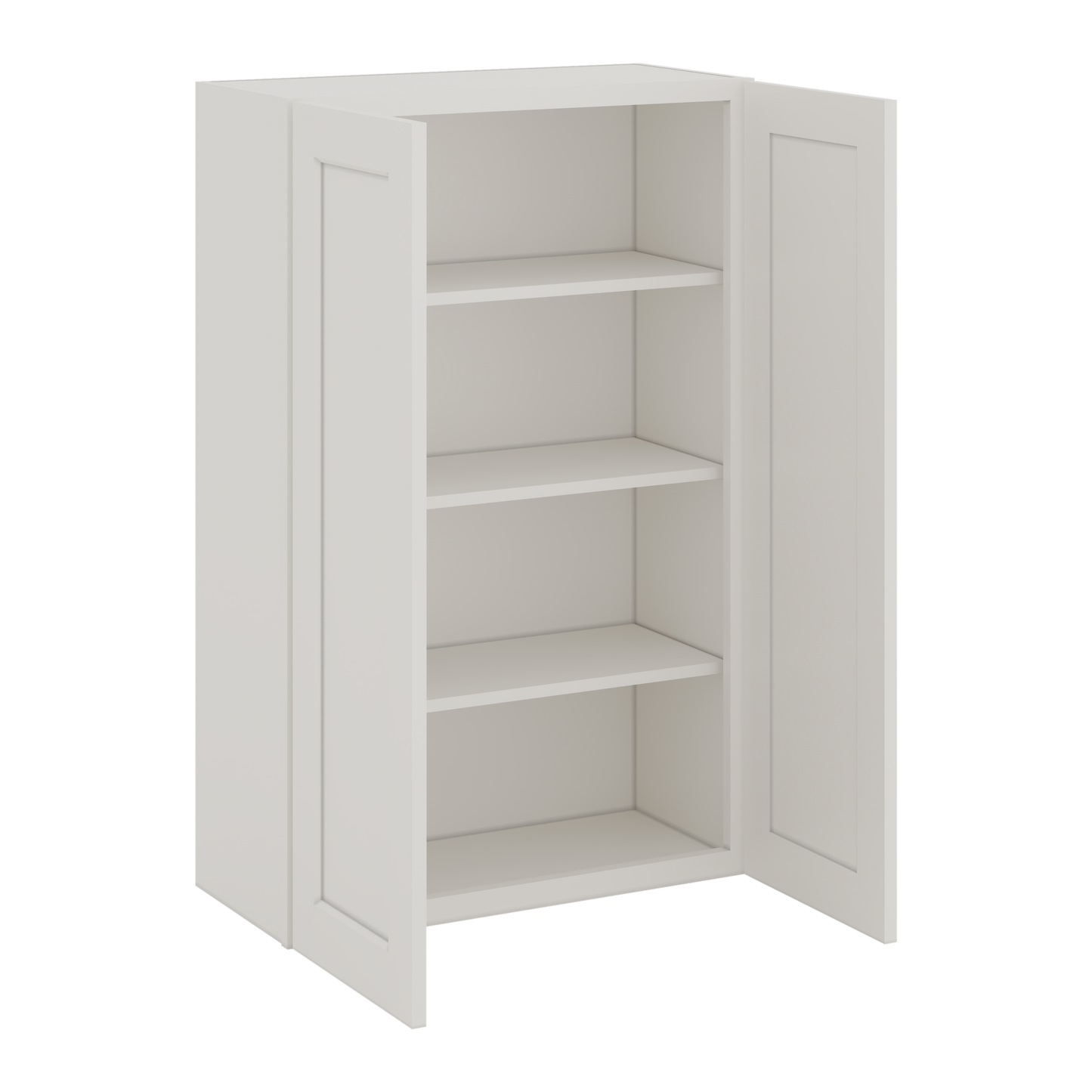 40" Tall 2WS White Shaker 1-1/4" Overlay Wall Cabinet - Double Door 24", 27", 30", 33", 36"