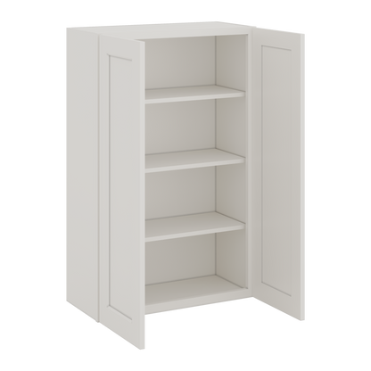 40" Tall 2WS White Shaker 1-1/4" Overlay Wall Cabinet - Double Door 24", 27", 30", 33", 36"