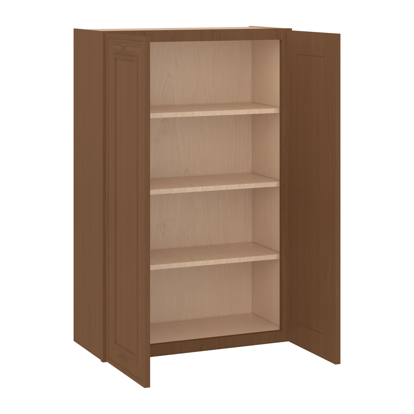 42" Tall Double Door 24", 27", 30", 33" & 36" Wide Elegant Craftsman Mocha Shaker Wall Cabinet