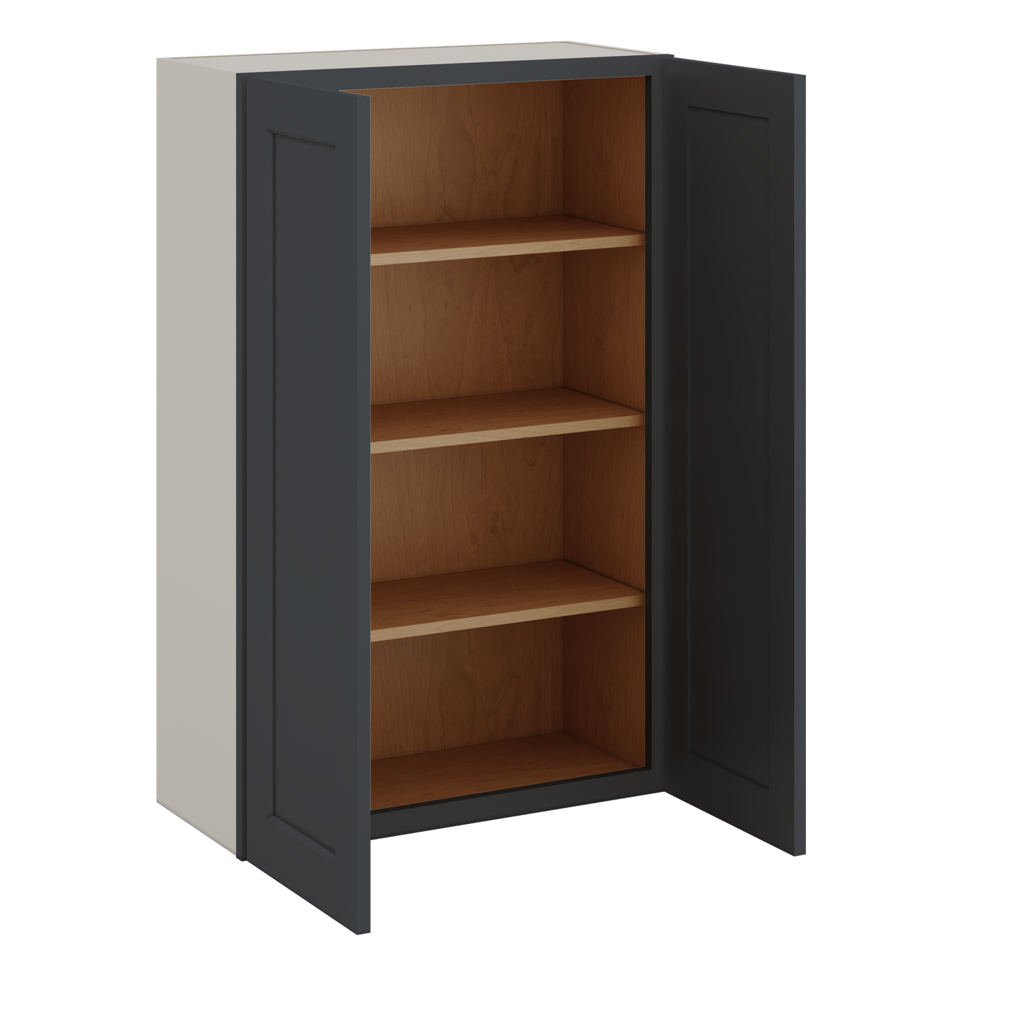 42" Tall Wall Cabinet 15HNS Hermosa Noir Black Shaker 1-1/4" Overlay - Double Door 24", 27", 30", 33", 36"