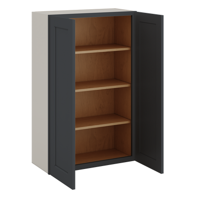 42" Tall Wall Cabinet 15HNS Hermosa Noir Black Shaker 1-1/4" Overlay - Double Door 24", 27", 30", 33", 36"