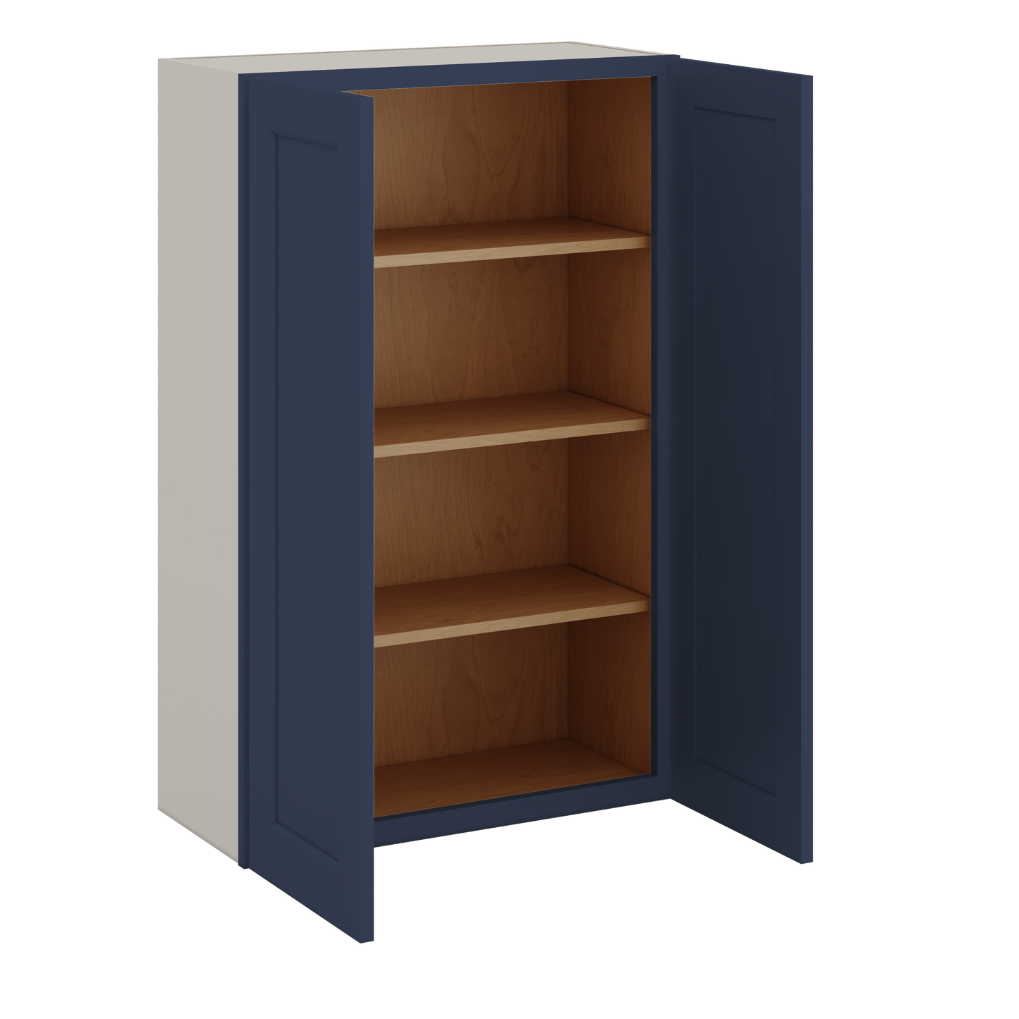 42" Tall NB29- Naval Blue Shaker 1-1/4" Overlay Wall Cabinet - Double Door 24", 27", 30", 33", 36"