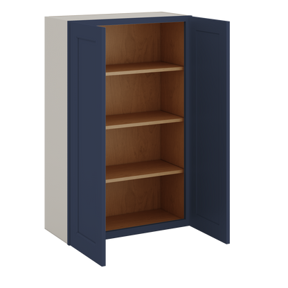 42" Tall NB29- Naval Blue Shaker 1-1/4" Overlay Wall Cabinet - Double Door 24", 27", 30", 33", 36"