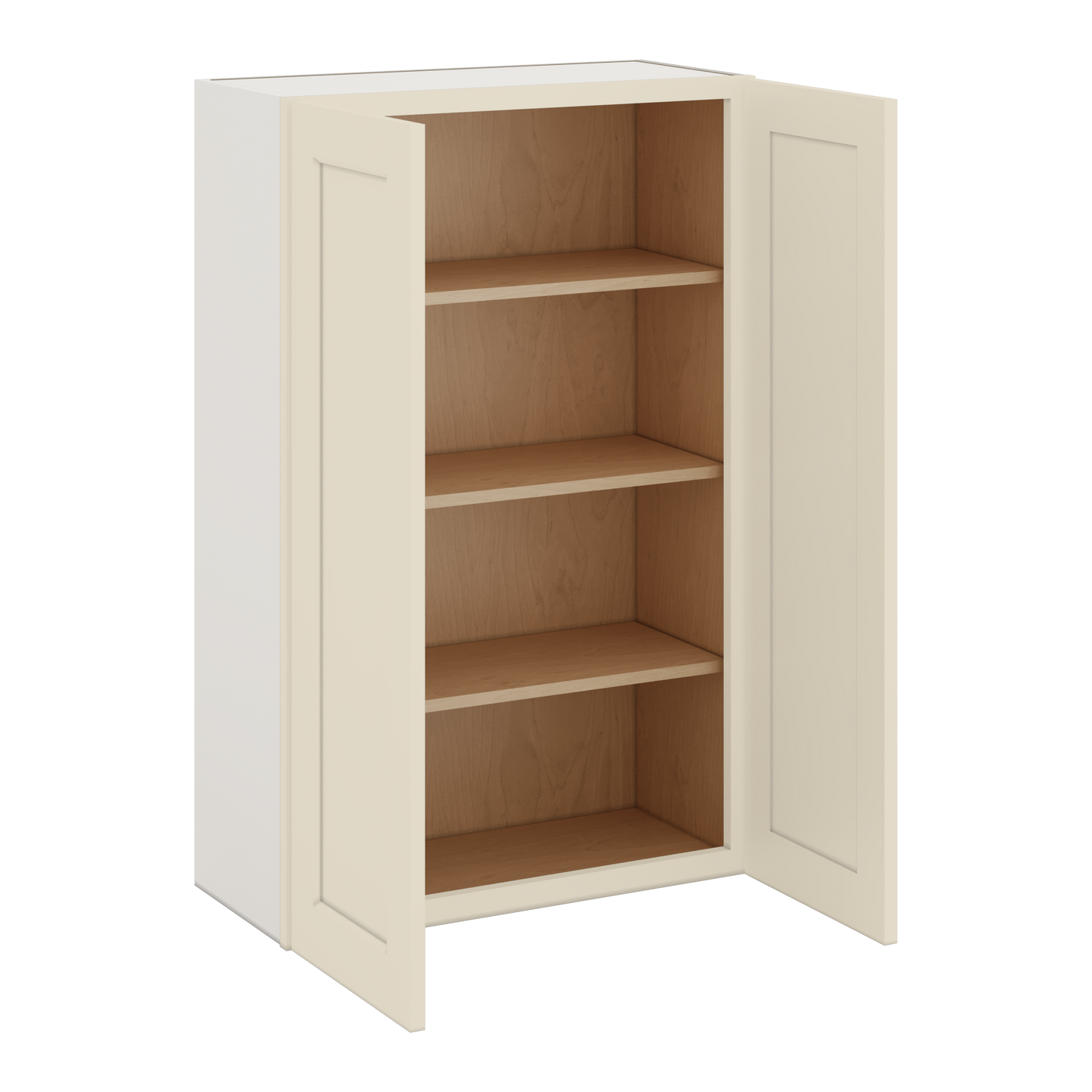 42" Tall Manhattan Cream Shaker 1-1/4" Overlay Wall Cabinet - Double Door 24", 27", 30", 33", 36"