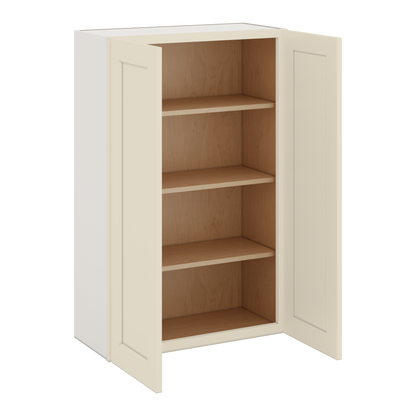 42" Tall Manhattan Cream Shaker 1-1/4" Overlay Wall Cabinet - Double Door 24", 27", 30", 33", 36"