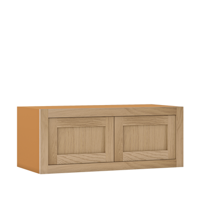 30" Wide Bridge White Oak Inset Shaker Wall Cabinet - Double Door 12", 15", 18", 21"& 24" Tall