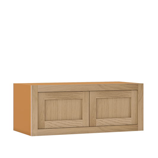 30" Wide Bridge White Oak Inset Shaker Wall Cabinet - Double Door 12", 15", 18", 21"& 24" Tall