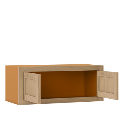 30" Wide Bridge White Oak Inset Shaker Wall Cabinet - Double Door 12", 15", 18", 21"& 24" Tall