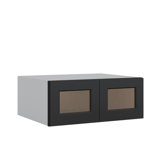 30" Wide 24" Deep Bridge 15HNS Hermosa Noir Black Shaker 1-1/4" Overlay Glass Ready Wall Cabinet - Double Door 12", 15", 18", 21" & 24" Tall