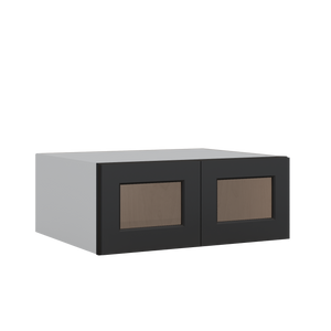 30" Wide 24" Deep Bridge 15HNS Hermosa Noir Black Shaker 1-1/4" Overlay Wall Glass Cabinet - Double Door 12", 15", 18", 21" & 24" Tall