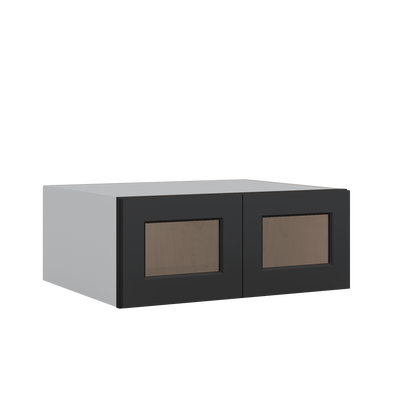 30" Wide 24" Deep Bridge 15HNS Hermosa Noir Black Shaker 1-1/4" Overlay Wall Glass Cabinet - Double Door 12", 15", 18", 21" & 24" Tall