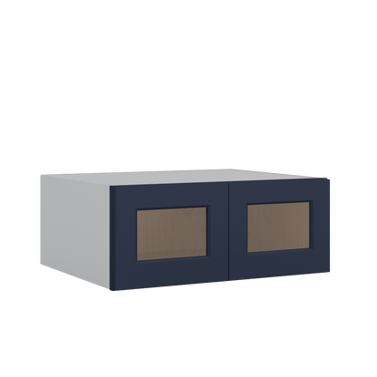 30" Wide 24" Deep Bridge NB29 Naval Blue Shaker 1-1/4" Overlay Glass Ready Wall Cabinet - Double Door 12", 15", 18", 21" & 24" Tall