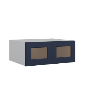 30" Wide 24" Deep Bridge 29NB Naval Blue Shaker 1-1/4" Overlay Wall Glass Cabinet - Double Door 12", 15", 18", 21" & 24" Tall