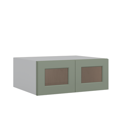30" Wide 24" Deep Bridge Green Shaker 1-1/4" Overlay Glass Ready Wall Cabinet - Double Door 12", 15", 18", 21" & 24" Tall