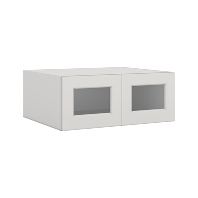 30" Wide 24" Deep Bridge 2WS White Shaker 1-1/4" Overlay Wall Glass Cabinet - Double Door 12", 15", 18", 21" & 24" Tall