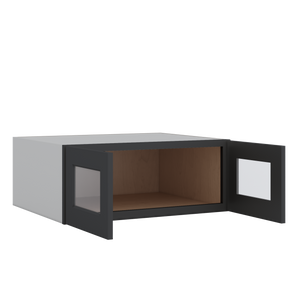30" Wide 24" Deep Bridge 15HNS Hermosa Noir Black Shaker 1-1/4" Overlay Wall Glass Cabinet - Double Door 12", 15", 18", 21" & 24" Tall