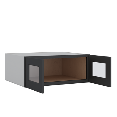 30" Wide 24" Deep Bridge 15HNS Hermosa Noir Black Shaker 1-1/4" Overlay Wall Glass Cabinet - Double Door 12", 15", 18", 21" & 24" Tall
