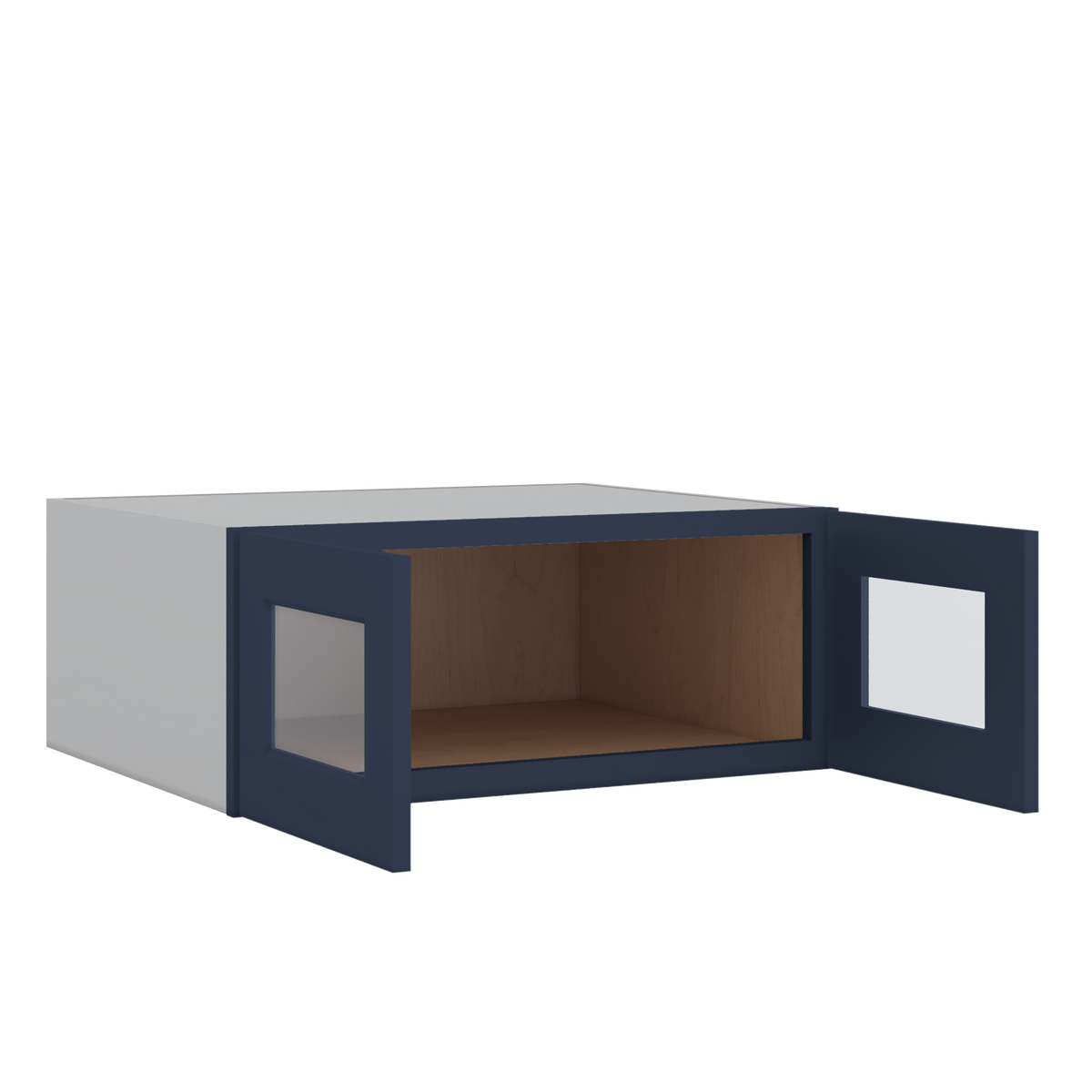 30" Wide 24" Deep Bridge NB29 Naval Blue Shaker 1-1/4" Overlay Glass Ready Wall Cabinet - Double Door 12", 15", 18", 21" & 24" Tall