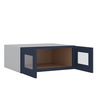 30" Wide 24" Deep Bridge NB29 Naval Blue Shaker 1-1/4" Overlay Glass Ready Wall Cabinet - Double Door 12", 15", 18", 21" & 24" Tall