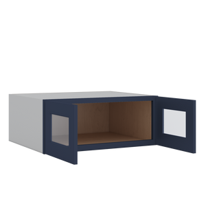 30" Wide 24" Deep Bridge 29NB Naval Blue Shaker 1-1/4" Overlay Wall Glass Cabinet - Double Door 12", 15", 18", 21" & 24" Tall