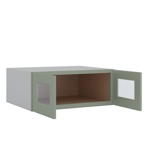 30" Wide 24" Deep Bridge Green Shaker 1-1/4" Overlay Wall Glass Cabinet - Double Door 12", 15", 18", 21" & 24" Tall