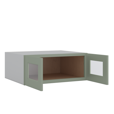 30" Wide 24" Deep Bridge Green Shaker 1-1/4" Overlay Glass Ready Wall Cabinet - Double Door 12", 15", 18", 21" & 24" Tall