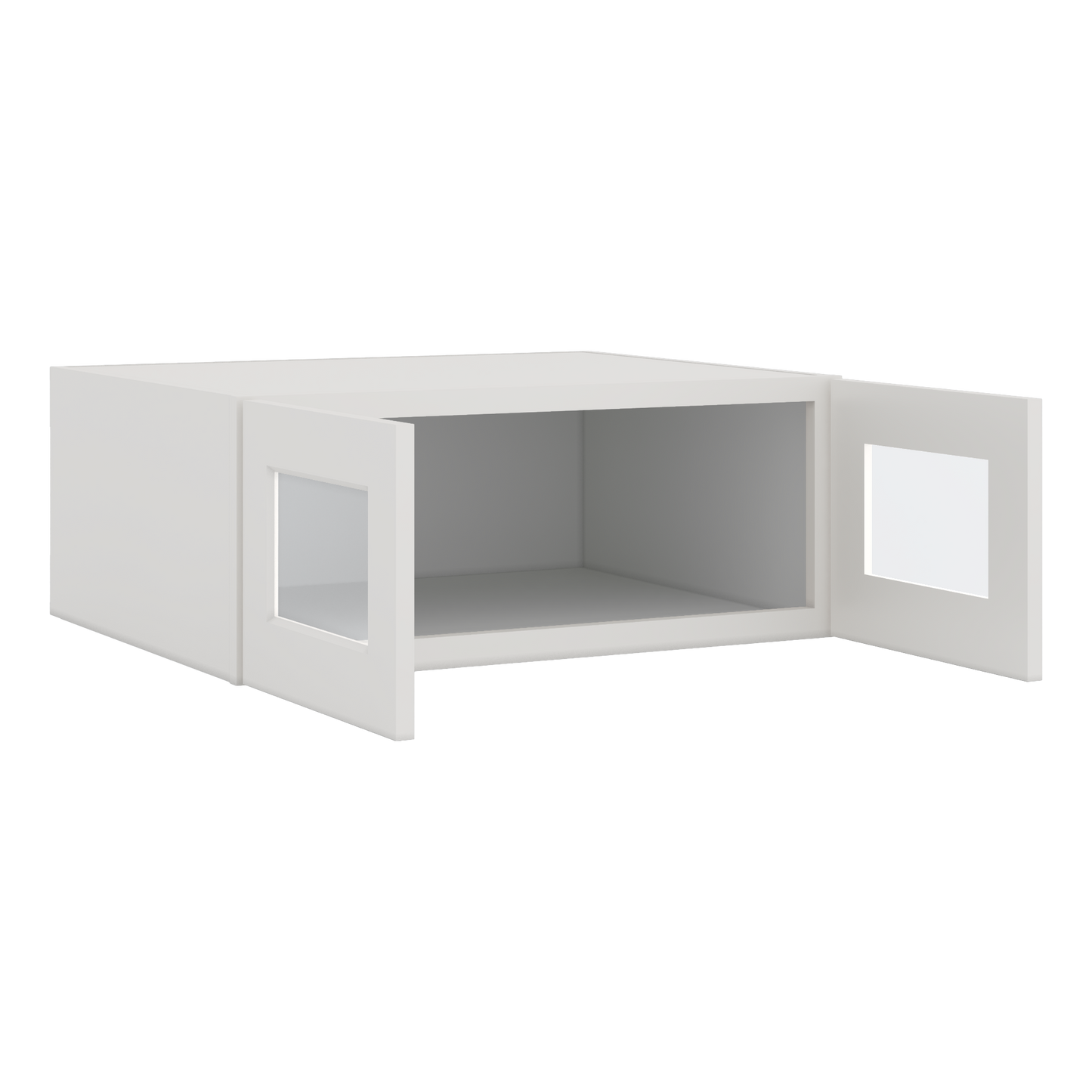30" Wide 24" Deep Bridge 2WS White Shaker 1-1/4" Overlay Glass Ready Wall Cabinet - Double Door 12", 15", 18", 21" & 24" Tall