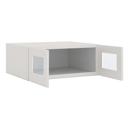 30" Wide 24" Deep Bridge 2WS White Shaker 1-1/4" Overlay Glass Ready Wall Cabinet - Double Door 12", 15", 18", 21" & 24" Tall