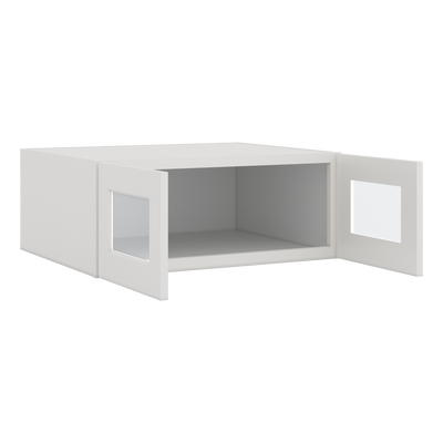 30" Wide 24" Deep Bridge 2WS White Shaker 1-1/4" Overlay Wall Glass Cabinet - Double Door 12", 15", 18", 21" & 24" Tall