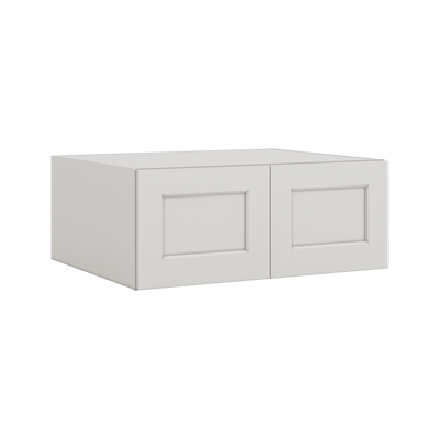 30" Wide 24" Deep Bridge 2WS White Shaker 1-1/4" Overlay Wall Cabinet - Double Door 12", 15", 18", 21" & 24" Tall