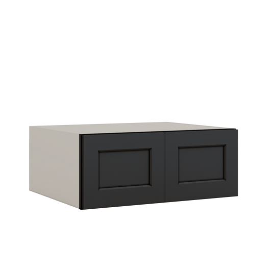 30" Wide 24" Deep Bridge 15HNS Hermosa Noir Black Shaker 1-1/4" Overlay Wall Cabinet - Double Door 12", 15", 18", 21" & 24" Tall