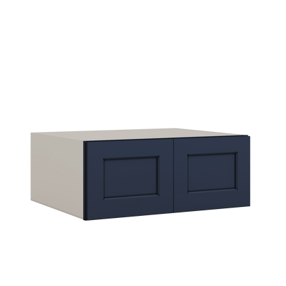 30" Wide 24" Deep Bridge NB29- Naval Blue Shaker 1-1/4" Overlay Wall Cabinet - Double Door 12", 15", 18", 21" & 24" Tall
