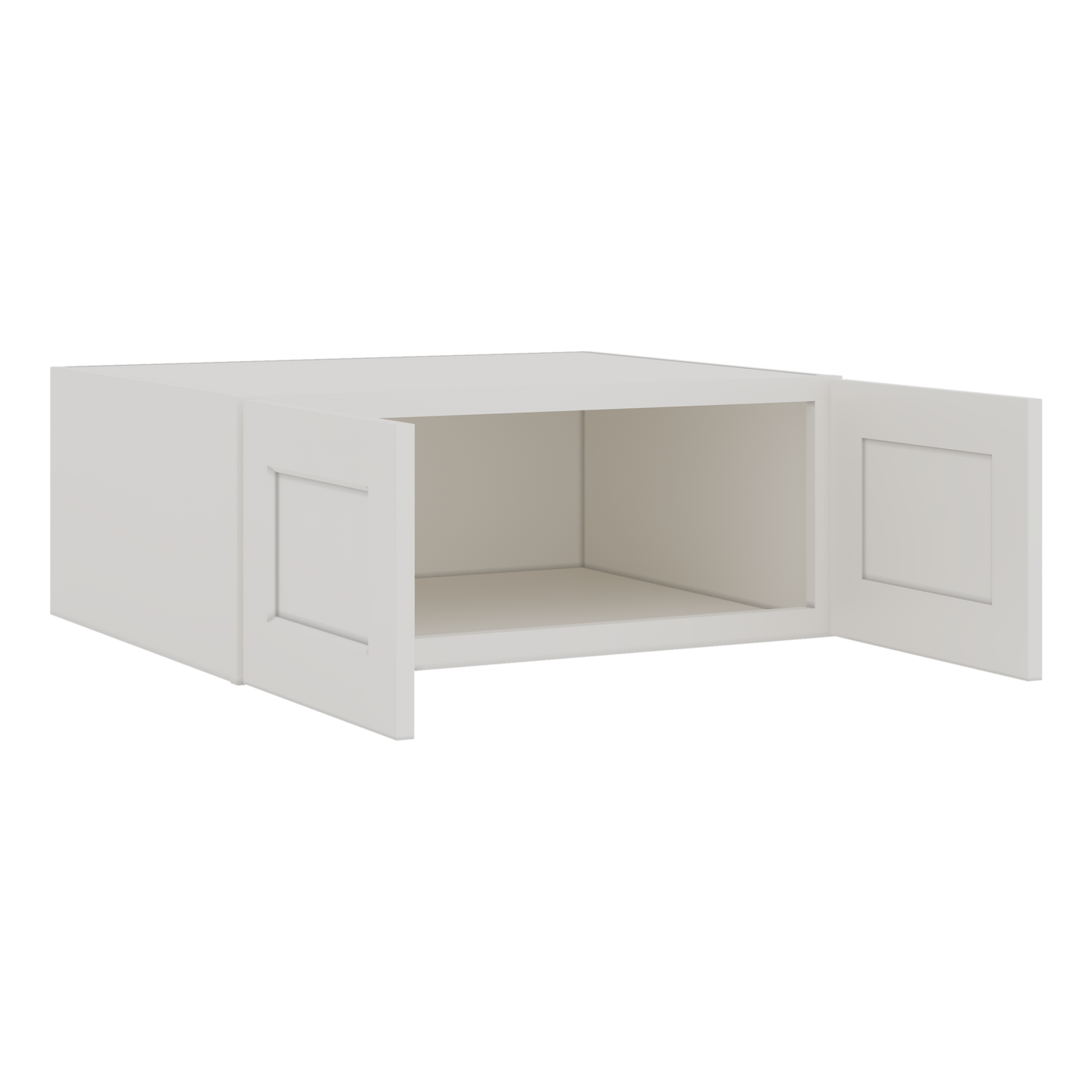 30" Wide 24" Deep Bridge 2WS White Shaker 1-1/4" Overlay Wall Cabinet - Double Door 12", 15", 18", 21" & 24" Tall