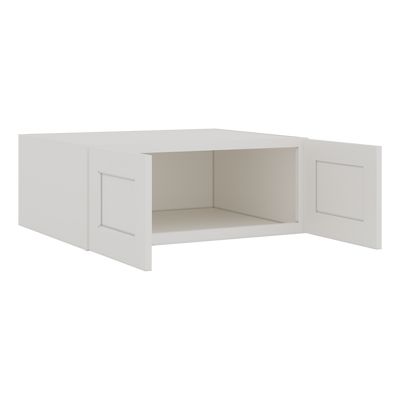 30" Wide 24" Deep Bridge 2WS White Shaker 1-1/4" Overlay Wall Cabinet - Double Door 12", 15", 18", 21" & 24" Tall