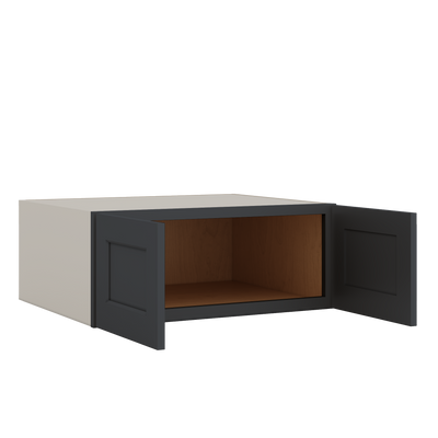 30" Wide 24" Deep Bridge 15HNS Hermosa Noir Black Shaker 1-1/4" Overlay Wall Cabinet - Double Door 12", 15", 18", 21" & 24" Tall
