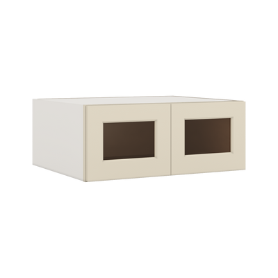 30" Wide 24" Deep Bridge Manhattan Cream Shaker 1-1/4" Overlay Wall Glass Cabinet - Double Door 12", 15", 18", 21" & 24" Tall