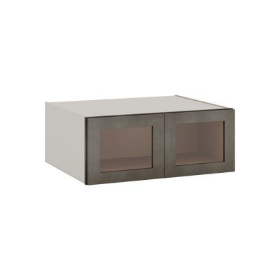 30" Wide 24" Deep Bridge Huntington Cinder Double Shaker Wall Glass Cabinet - Double Door 12", 15", 18", 21" & 24" Tall