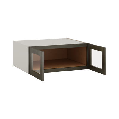 30" Wide 24" Deep Bridge Huntington Cinder Double Shaker Wall Glass Cabinet - Double Door 12", 15", 18", 21" & 24" Tall