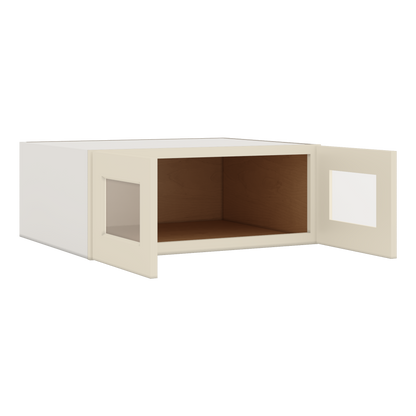 30" Wide 24" Deep Bridge Manhattan Cream Shaker 1-1/4" Overlay Glass Ready Wall Cabinet - Double Door 12", 15", 18", 21" & 24" Tall