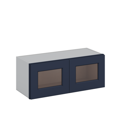 30" Wide Bridge 29NB Naval Blue Shaker 1-1/4" Overlay Glass Ready wall Cabinet - Double Door 12", 15", 18", 21" & 24" Tall