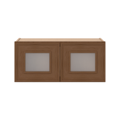 12" Tall 12" Deep - 12", 15", 18", 21", 24", 27", 30", 33" & 36" Wide Glass Door Stacker | Wall Mocha Elegant Oak Craftsman Shaker 1-1/4" Overlay Wall Cabinet