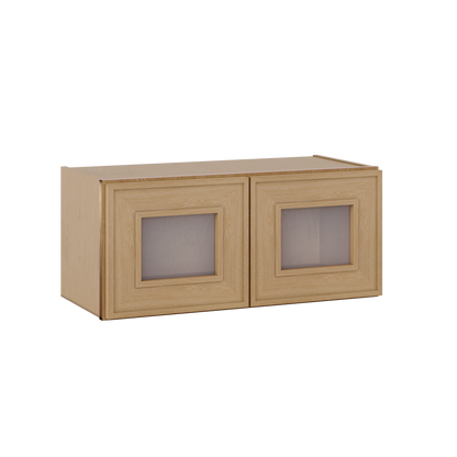 12" Tall 12" Deep Glass Door Stacker | Wall Elegant Oak Craftsman Shaker 1-1/4" Overlay Wall Cabinet -  12", 15", 18", 21", 24", 27", 30", 33" & 36" Wide