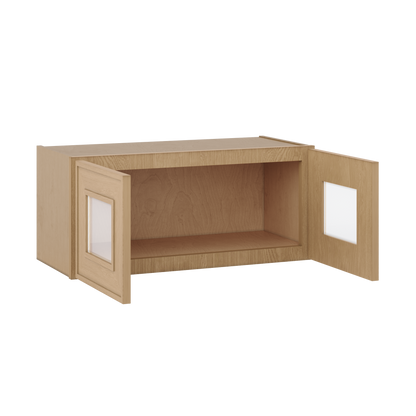 12" Tall 12" Deep Glass Door Stacker | Wall Elegant Oak Craftsman Shaker 1-1/4" Overlay Wall Cabinet -  12", 15", 18", 21", 24", 27", 30", 33" & 36" Wide