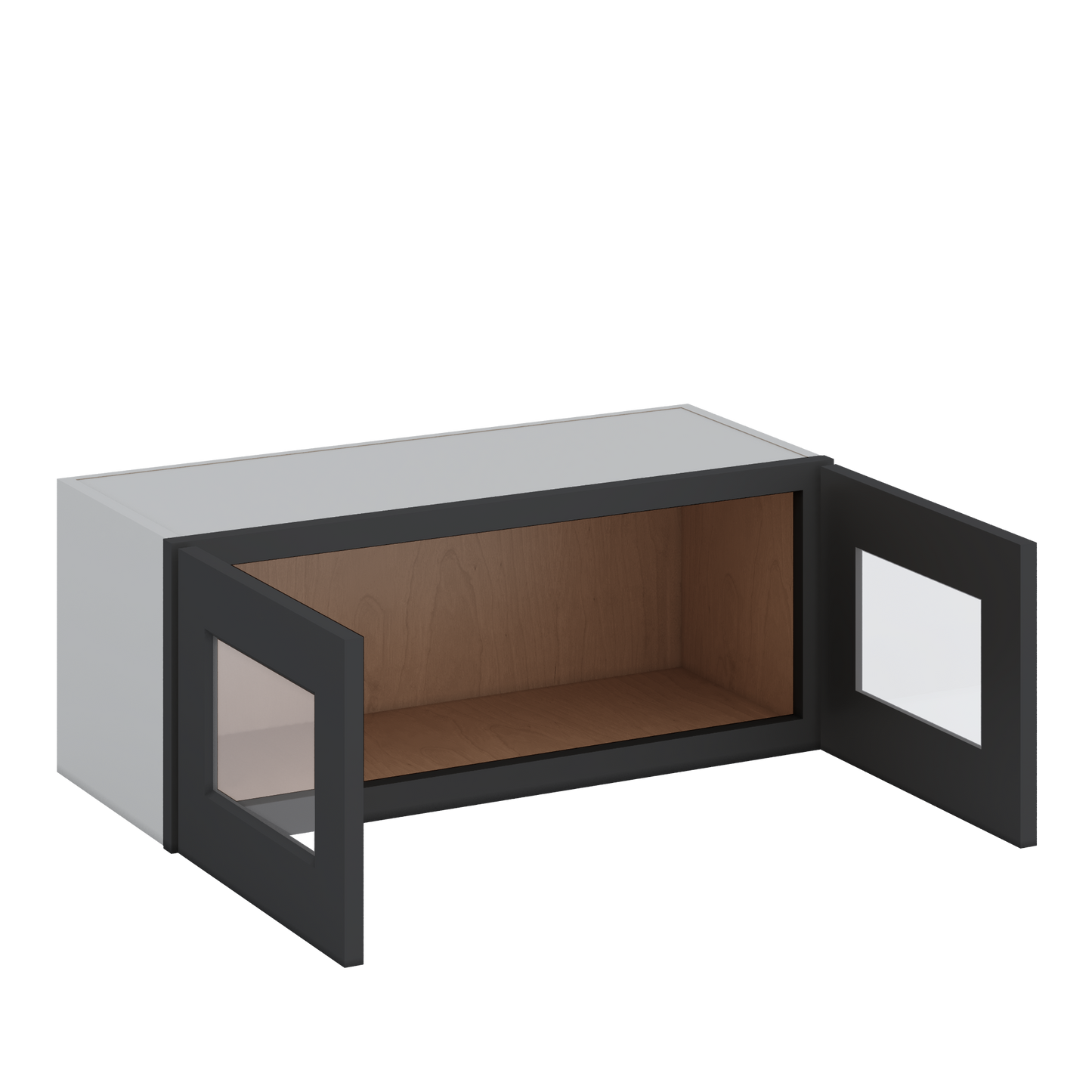 30" Wide Bridge 15HNS Hermosa Noir Black Shaker 1-1/4" Overlay Glass Ready Wall Cabinet - Double Door 12", 15", 18", 21" & 24" Tall