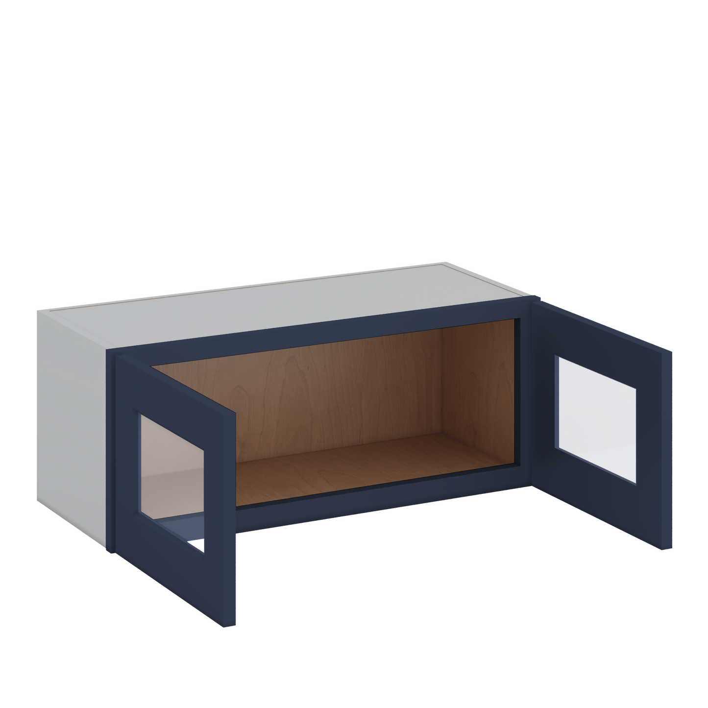 30" Wide Bridge NB29- Naval Blue Shaker 1-1/4" Overlay Glass Ready wall Cabinet - Double Door 12", 15", 18", 21" & 24" Tall