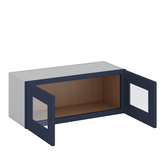 30" Wide Bridge NB29- Naval Blue Shaker 1-1/4" Overlay Glass Ready wall Cabinet - Double Door 12", 15", 18", 21" & 24" Tall