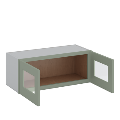30" Wide Bridge Green Shaker 1-1/4" Overlay Glass Ready Wall Cabinet - Double Door 12", 15", 18", 21" & 24" Tall